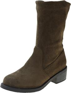 Женские замшевые сапоги AngryMonkey слипоны средней длины, шнуровка с помпонами, круглый носок, широкая голень, поддержка свода стопы, противоскользящие массивные высокие сапоги, Green B