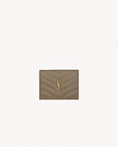 Футляр для карт CASSANDRE с клапаном из кожи GRAIN DE POUDRE Saint Laurent, серый/серебряный