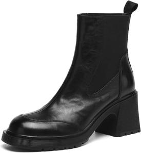 Женские челси-бутсы TinaCus, кожаные, ручной работы, с круглым носком, эластичным блок-каблуком и ботильонами, Black