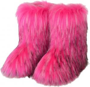 Женские ботинки из искусственного меха, пушистые, средней длины, зимние, до середины голени, с плоским каблуком Generic, Rose Red