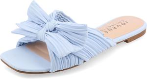 Женские сандалии Journee Serlina с плиссированной металлической бабочкой, низким блочным каблуком, открытым квадратным носком и мягкой стелькой Journee Collection, светло-голубой
