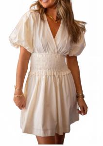 Мини-платье со сборками на талии из слоновой кости поплина PINCH