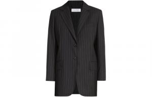 MaxMara Однобортный пиджачный костюм в полоску из шерсти для деловых встреч, Black