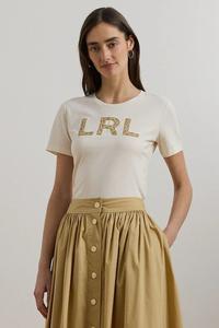 Хлопковая футболка Lauren Ralph Lauren, бежевый