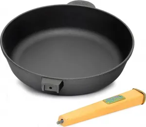 Чугунная сковорода со съемной деревянной ручкой и лопаткой, высота 66 мм, 26 см, высокий бортик Markenlos