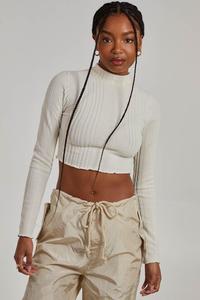 Топ с длинными рукавами и широким кромкой в ​​рубчик салатового цвета Pink Vanilla, белый