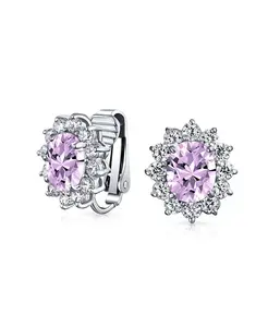 Классические овальные серьги-клипсы с кубическим цирконием и короной-ореолом, не прокалываемые уши Bling Jewelry, lavender