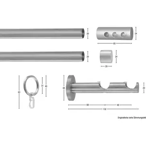 Карниз EASY Ø 20 мм, двухрядный, с индивидуальной длиной по заказу, удлиняемый, наконечник с 3 отверстиями, алюминий, с кольцами Garesa, Chromfarben