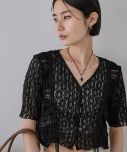 Блузка из лоскутного кружева на завязках Jeanasis, цвет Black(09)