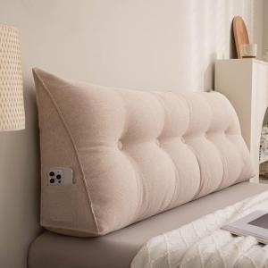 Треугольная клиновидная подушка для чтения с боковыми карманами, съемная подушка для поясничной поддержки, мягкая дышащая подушка-татами для чтения, моющаяся (цвет: хаки, размер: 31"/8"). COZMAX, Khaki