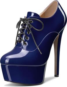 Женские ботильоны Castamere на высоком каблуке-стилетто с круглым носком, короткие ботинки на шнуровке и молнии, для выпускного, из лакированной кожи, каблук 15 см, Navy Blue