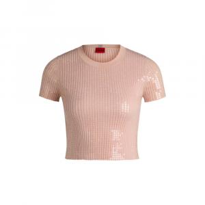 Ребристый свитер с прозрачными пайетками, облегающего кроя HUGO, коричневый