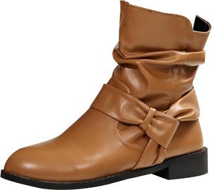 Женские ботинки Unifizz Slouch с низким каблуком и молнией, короткие модные, Brown