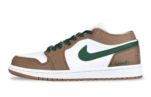 Jordan Баскетбольные кроссовки Air 1 Fairyland, Green Essence, износостойкие, винтажные, низкие, унисекс, зелено-коричневые