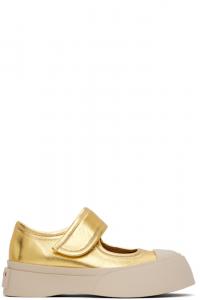 Золотистые кожаные балетки Мэри Джейн Marni