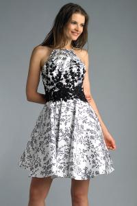 Коктейльное платье с принтом и бретелькой через шею Basix Black Label, Ivory Black