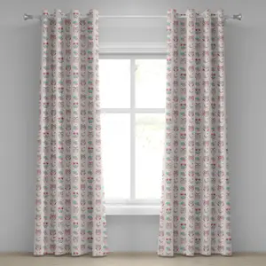 Штора на люверсах ABAKUHAUS Сова, узор Сова, звезды и луна в мягких женственных тонах, симметричный дизайн, декоративные двухпанельные шторы, 280 см x 225 см, зеленый, розовый, бежевый Abakuhaus