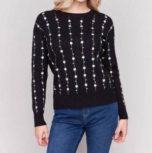 Вязаный свитер с цветочной вышивкой черного цвета CHARLIE B