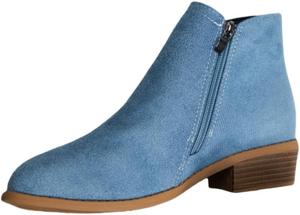 Женские ботильоны, заостренный носок, квадратный каблук, большой размер, боковая молния, резиновая подошва, подходят для повседневной носки в любое время года SPKFHD, Blue