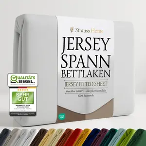 Простыня на резинке Jersey, 100% хлопок, 90x200-100x200 см (светло-серая) Strauss Home