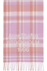 Acne Studios Розовый шарф в широкую клетку с логотипом