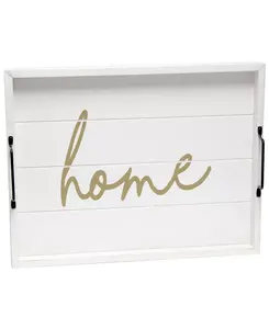 Декоративный поднос из дерева с ручками Elegant Designs, white