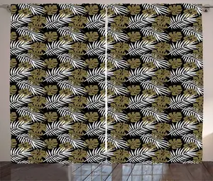 Штора Aloha Rustic от ABAKUHAUS, с тропическим рисунком в горошек, универсальная тесьма для гостиной с петлями и крючками, 280 x 225 см, цвет армейский зеленый, черный, белый Abakuhaus