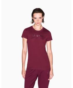 Футболка с коротким рукавом, приталенная, с круглым вырезом и цветочным принтом, A|X Armani Exchange, бургундия