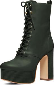 Женские ботильоны с круглым носком на платформе, шнуровкой, массивным высоким каблуком, боковой молнией, для вечеринок и вечеров, размеры 4-16 US Wo wagas, Green