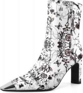 Женские ботильоны AUMOTED на толстом каблуке с высокой платформой, серебристой носовой частью, квадратным носком, боковой молнией, модные короткие ботинки, каблук 3,5 дюйма