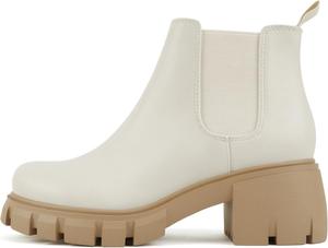 Soda PIONEER ~ Женские ботильоны-челси с застежкой на эластичной вставке, средней высоты каблук и рифленой подошвой, Off White/Nude