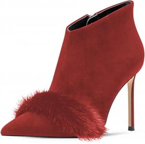 Женские модные ботильоны YDN с мехом на высоком каблуке-стилет, заостренным носком, боковыми молниями, плюшевые короткие ботинки, теплые модные туфли для платья, размеры US 4-16, Red