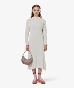 Платье из трикотажа в рубчик с заниженной талией / платье-клеш