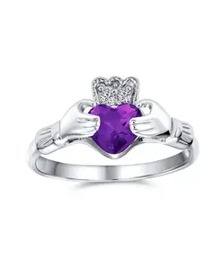 Кольцо с изображением сестры женского студенческого общества, лучшей подруги, кельтского ирландского союза, с фианитами, короной и сердцем, кладдахское, стерлинговое серебро 925 пробы Bling Jewelry, purple