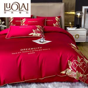 LUOLAI HOME Комплект постельного белья 4 предмета, простыня, размер 220x240 см, цвет красный
