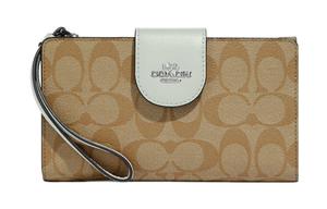 Технологичный кошелек Canvas с кожаным ремешком, женский, цвета khaki и sage green COACH, Set (Bag+Dust Bag)