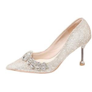 Женские туфли на тонком каблуке, серебристые BINGO DUCK, Silver 6Cm