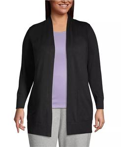 Женский свитер-кардиган с длинными рукавами и открытыми плечами больших размеров Lands' End, черный