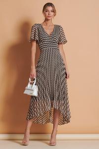 Плиссированное шифоновое платье макси с рукавами ангела Jolie Moi, черный