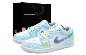 Jordan Баскетбольные кроссовки Air 1 с амортизацией, износостойкие, винтажные, унисекс, синие, белые