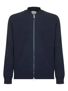 Вязаный свитер с ребристым воротником-бомбер D4.0, синий