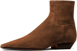 Женские ботильоны Maiyang с квадратным носком, низким массивным каблуком и боковой молнией, модные повседневные короткие ботинки для офиса, вечеринок и официальных мероприятий, размер 4-16 US, Brown Suede