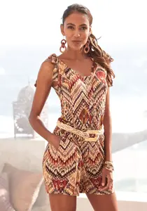 LASCANA короткий комбинезон с этническим принтом и карманами, летний комбинезон, коричневый