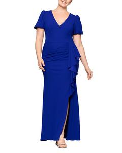 Плюс Длинное Платье из Скуба Креп с V-образным вырезом Xscape, синий