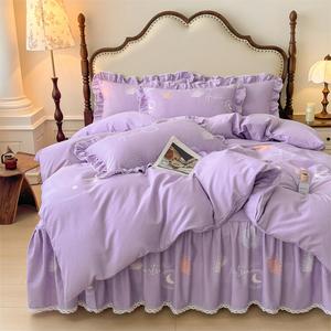 LUOLAI HOME Комплект постельного белья 4 предмета, простыня 180x200 см, пододеяльник 200x230 см, цвет фиолетовый