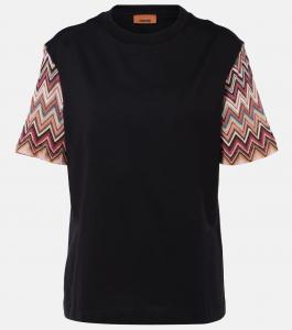 Вышитая хлопковая футболка Missoni, Jersey Black and Red Blk Pink