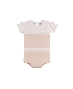 Детский контрастный комбинезон с ажурной вязкой Pointelle для девочек Feltman Brothers, розовый