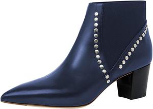 Женские ботильоны FOWT с заостренным носком, на щиколотку, с массивным каблуком, заклепки, эластичные по голенищу, модные, размеры 4-16 США, Navy