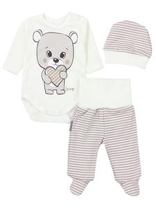 TupTam Детский комплект одежды: боди с длинными рукавами, штанишки, шапочка (3 предмета), бежево-желтый цвет