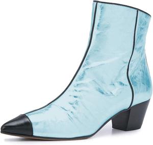 Женские ботильоны YDN с острым носком, массивным низким каблуком, на щиколотке, модные с каплевидным носком, молнией сбоку, зимние обувь без застежки, туфли для платья, Blue